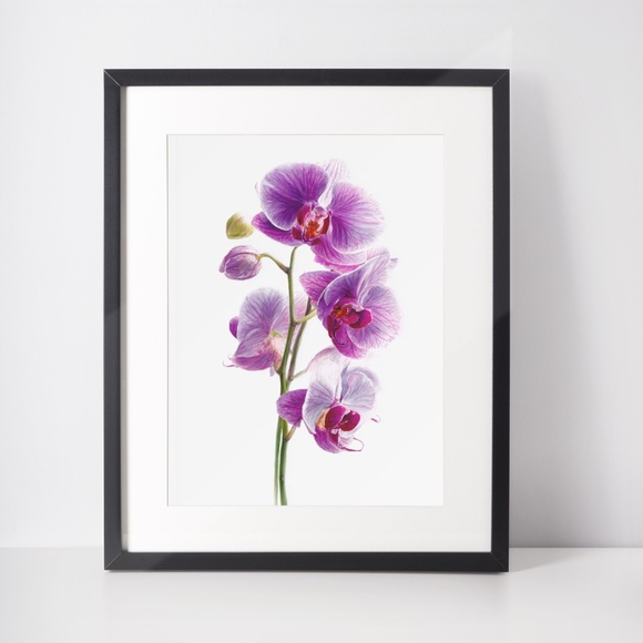 Watercolor Purple Orchids Wall Art Print Unframed - Elegant Floral Serenity - Picture 2 of 6